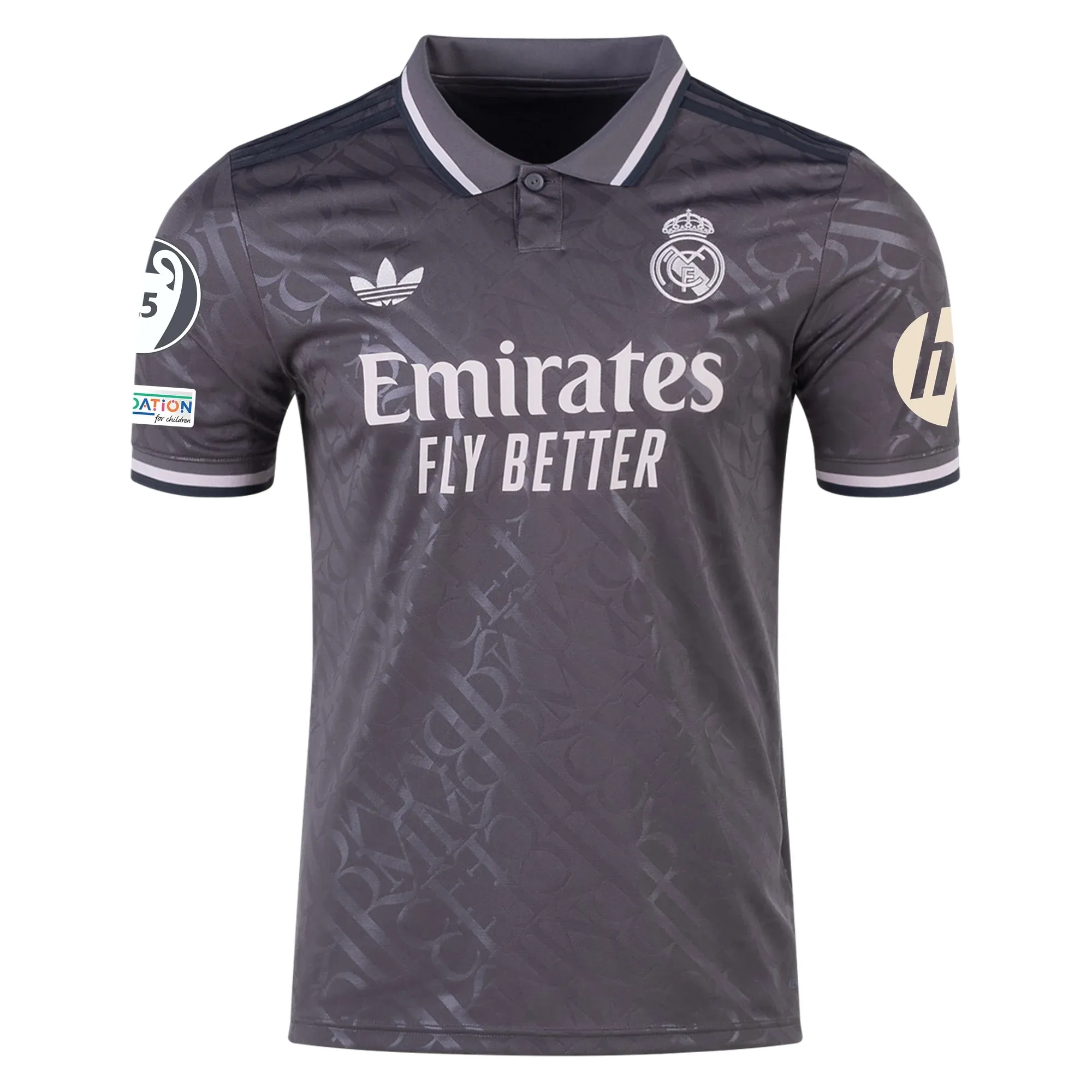 adidas Real Madrid Vini Jr. Third Jersey w/ Champions League Patches   HP Sponsor 24/25 (Charcoal)