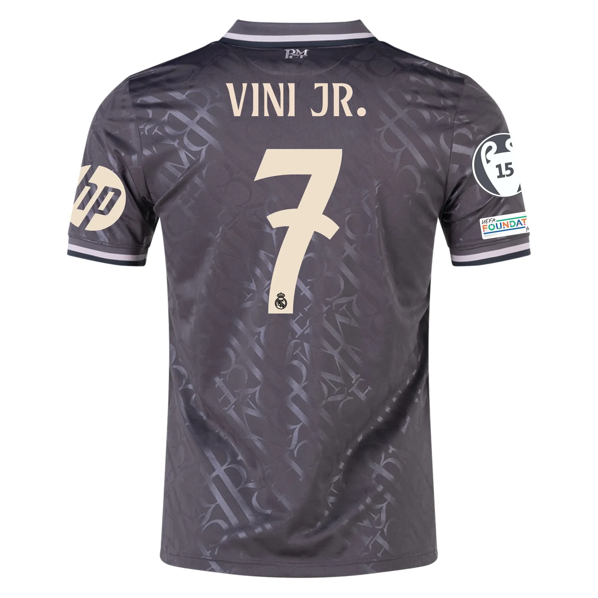adidas Real Madrid Vini Jr. Third Jersey w/ Champions League Patches   HP Sponsor 24/25 (Charcoal)