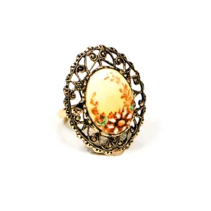 Adjustable Filigree Painted Daisy Flower Ring