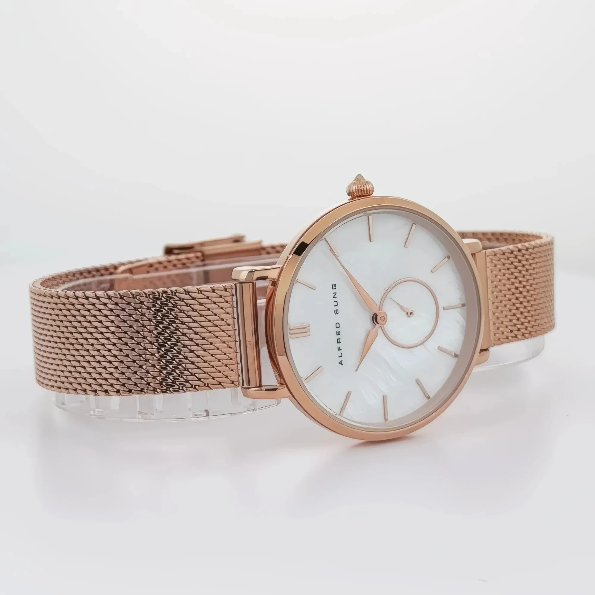 Alfred Sung Serenity Mother of Pearl White Dial Rosegold Bracelet Ladies watch