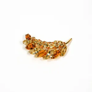 Amber Tone Leaf Rhinestone Brooch by Juliana D & E