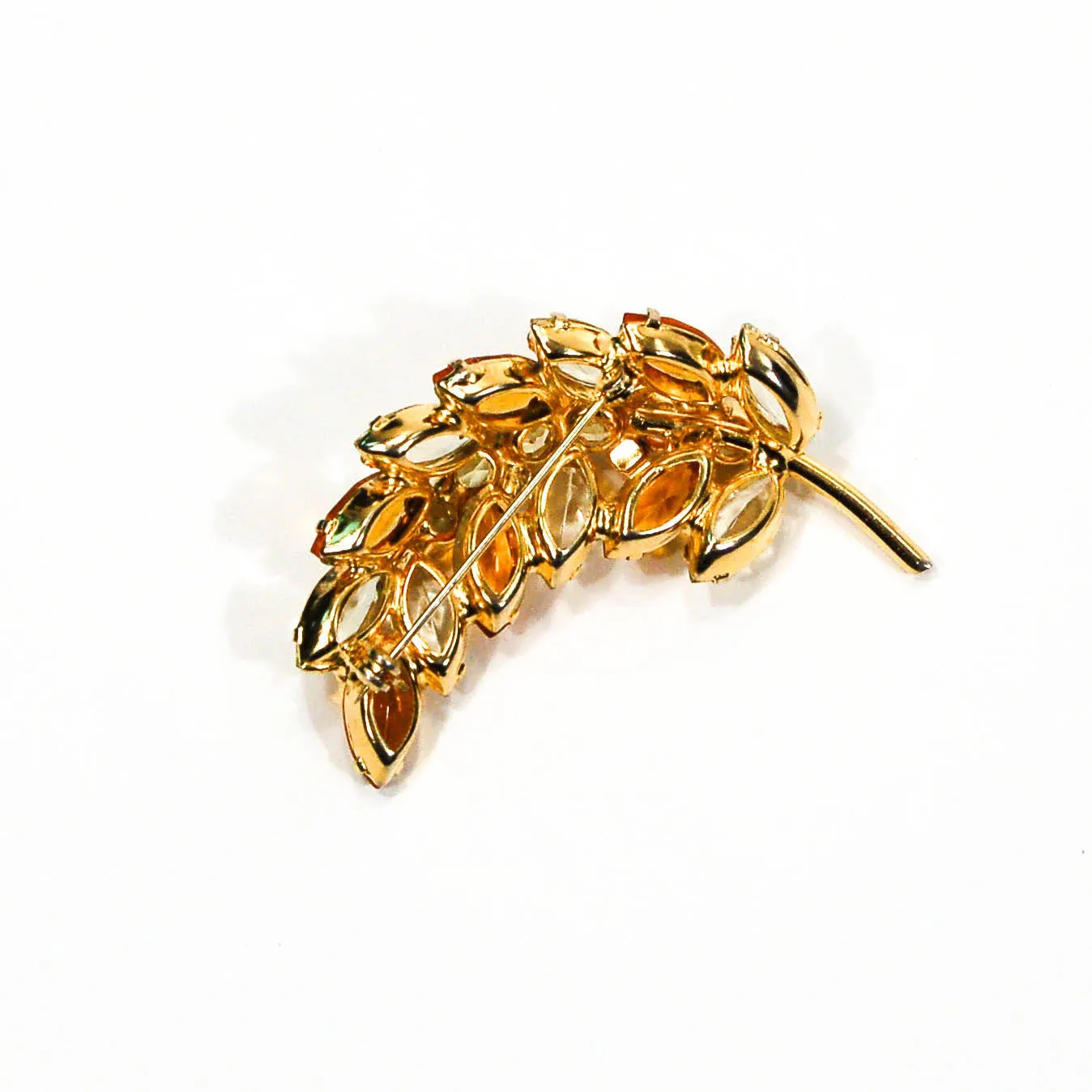 Amber Tone Leaf Rhinestone Brooch by Juliana D & E
