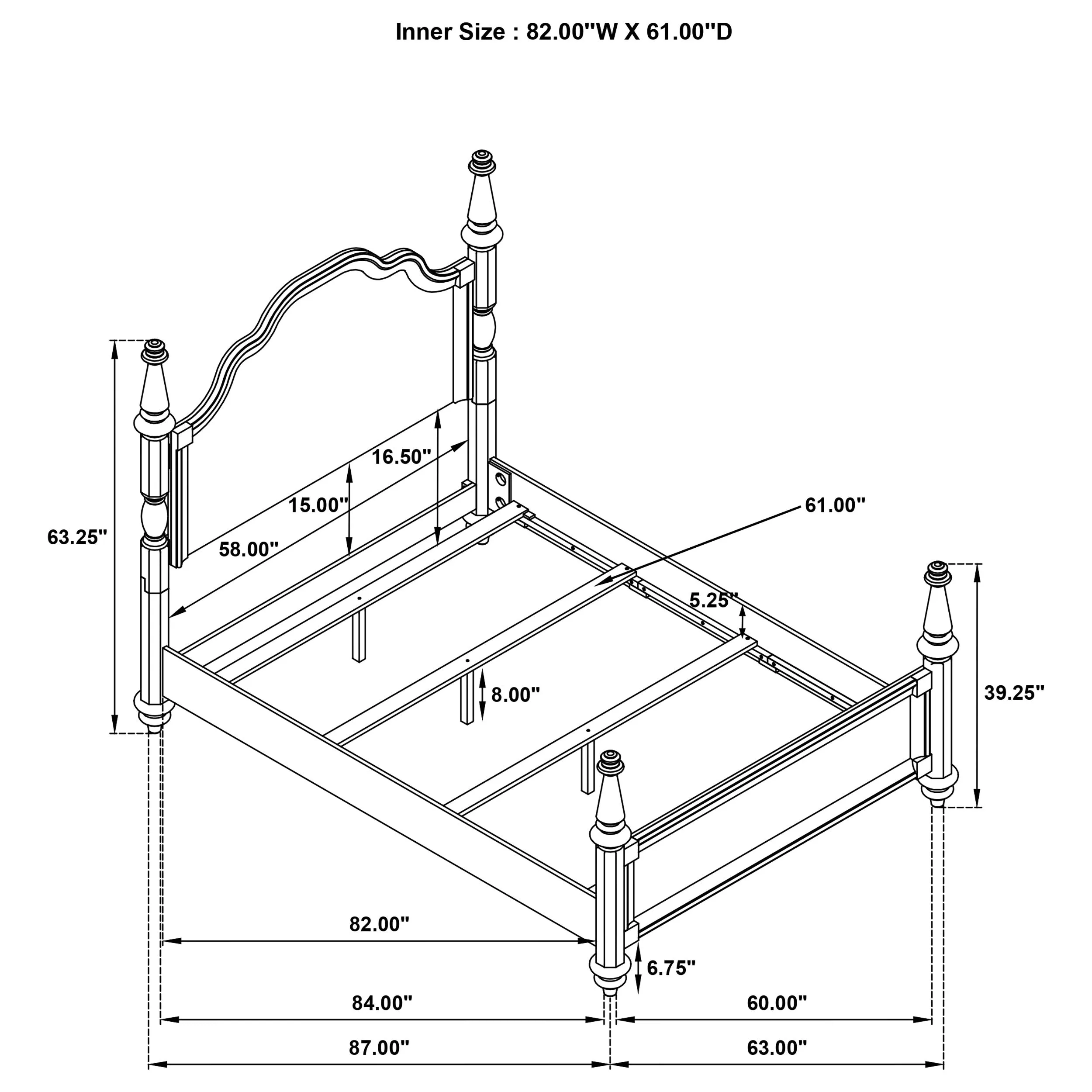 Andover 63-inch Four Poster Queen Bed Dark Oak