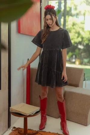 Annie Wear Mineral Washed Round Neck Short Sleeve Denim Dress