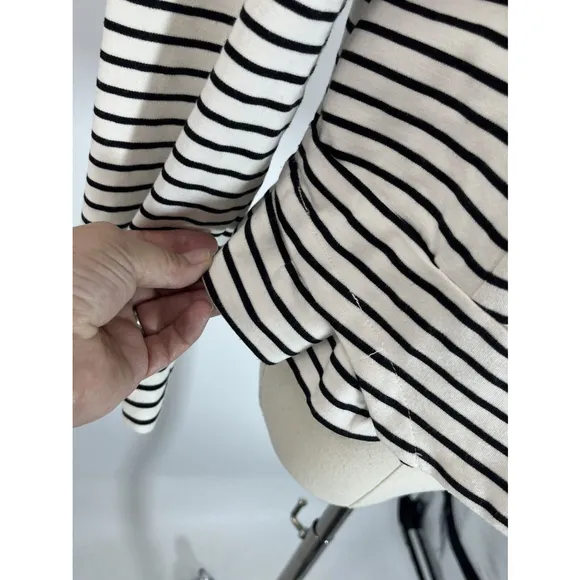 Anthropologie Cartonnier Womens Striped Blazer Jacket Medium White Blue Ruffle