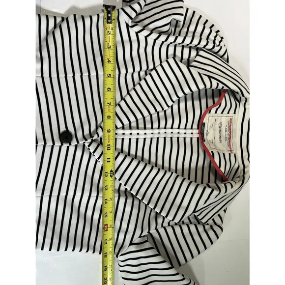 Anthropologie Cartonnier Womens Striped Blazer Jacket Medium White Blue Ruffle
