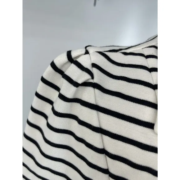Anthropologie Cartonnier Womens Striped Blazer Jacket Medium White Blue Ruffle