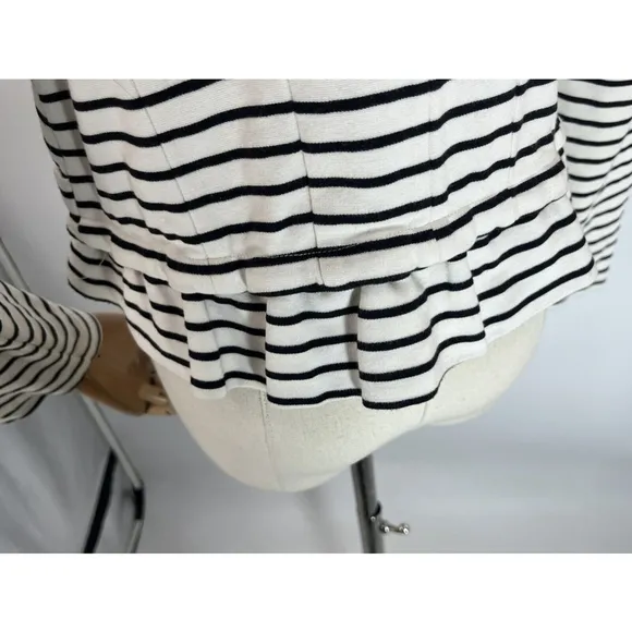 Anthropologie Cartonnier Womens Striped Blazer Jacket Medium White Blue Ruffle