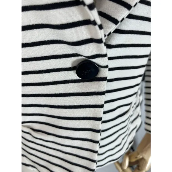 Anthropologie Cartonnier Womens Striped Blazer Jacket Medium White Blue Ruffle