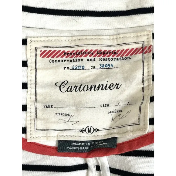 Anthropologie Cartonnier Womens Striped Blazer Jacket Medium White Blue Ruffle