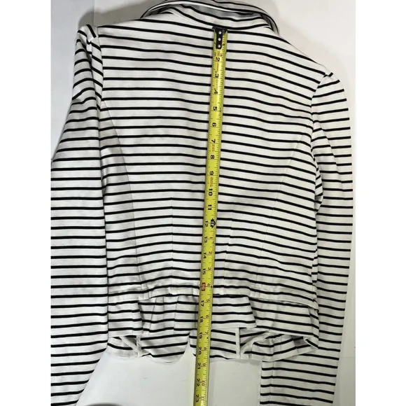 Anthropologie Cartonnier Womens Striped Blazer Jacket Medium White Blue Ruffle