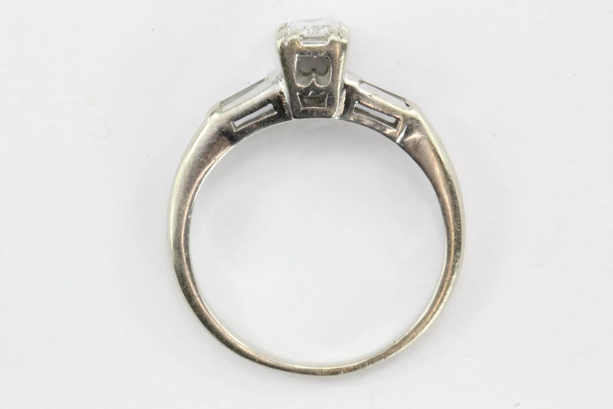 Antique Art Deco 14K White Gold Emerald Cut Diamond Engagement Ring