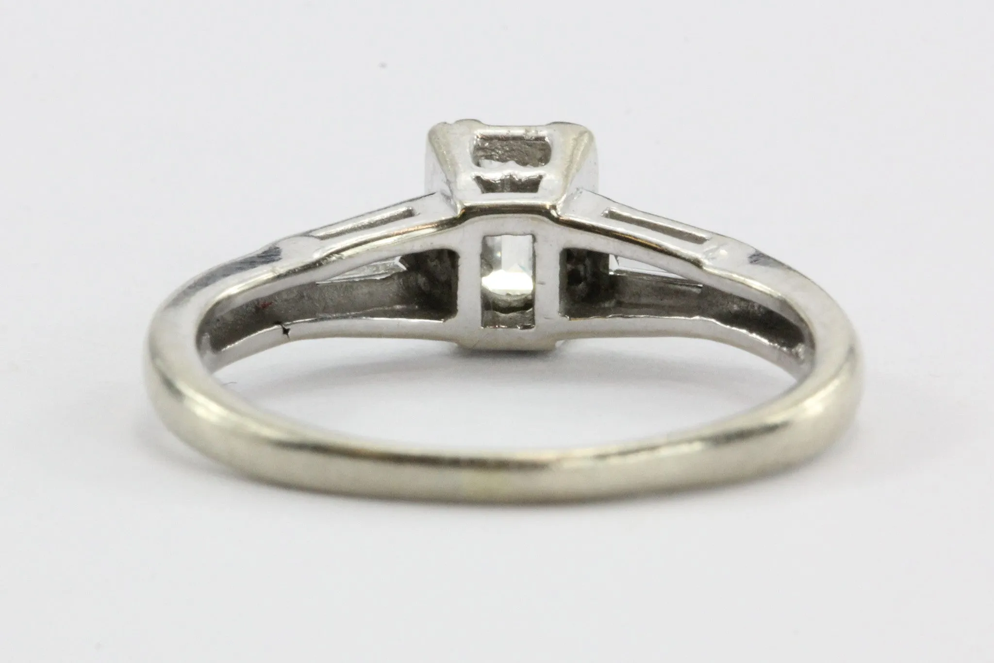 Antique Art Deco 14K White Gold Emerald Cut Diamond Engagement Ring
