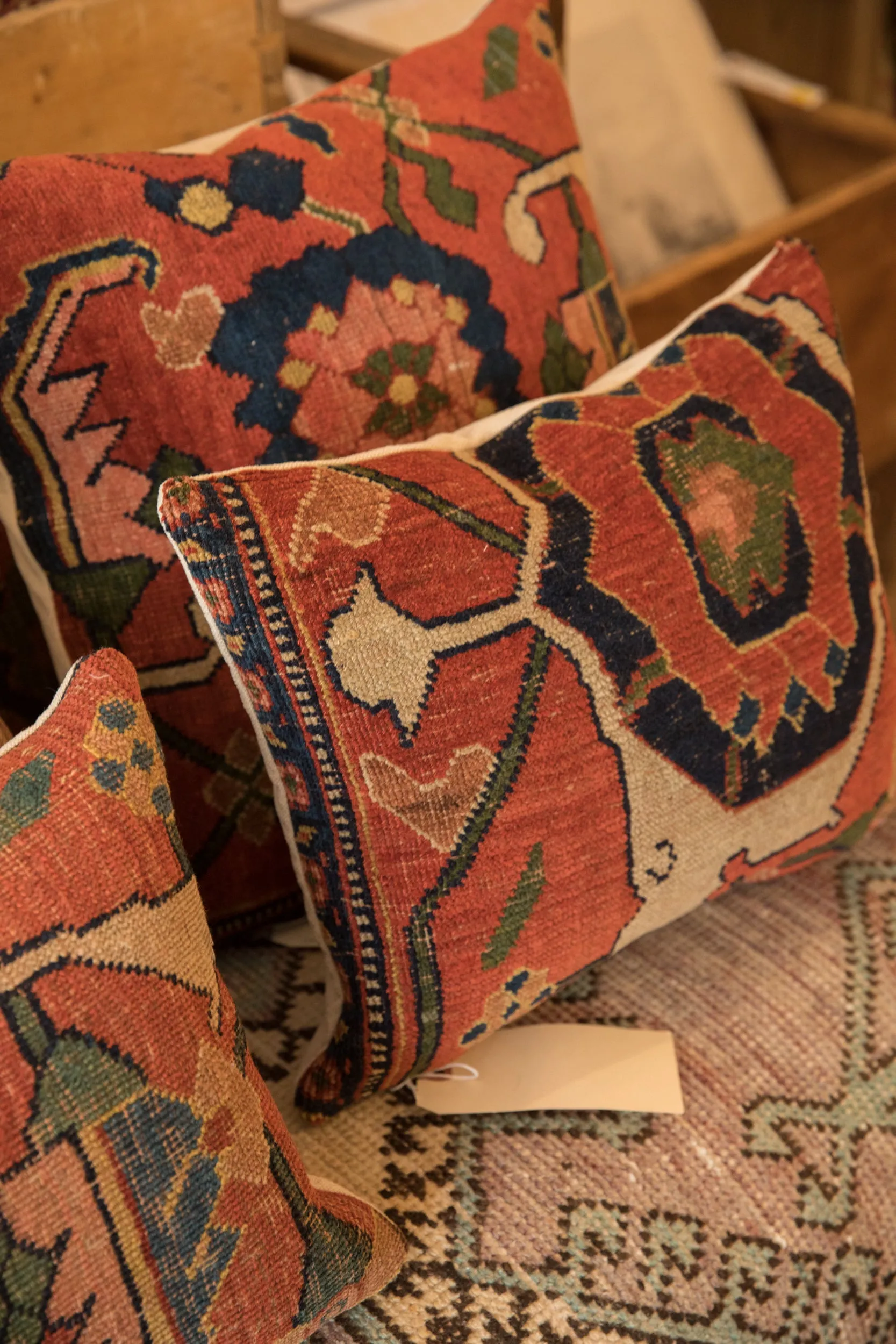 Antique Bijar Rug Fragment Pillow