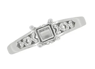 Antique Style Art Nouveau Filigree Engagement Ring Setting for a 1 Carat Princess, Radiant, Asscher or Cushion Cut Diamond in 14K or 18K White Gold