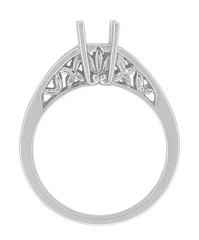 Antique Style Art Nouveau Filigree Engagement Ring Setting for a 1 Carat Princess, Radiant, Asscher or Cushion Cut Diamond in 14K or 18K White Gold
