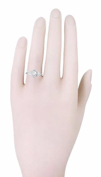 Antique Style Carved Floral Victorian Diamond Promise Ring in White Gold - 10K or 14K