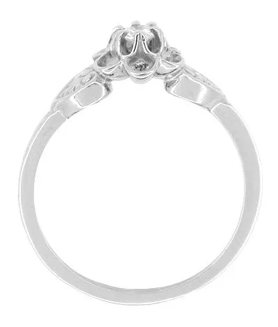 Antique Style Carved Floral Victorian Diamond Promise Ring in White Gold - 10K or 14K