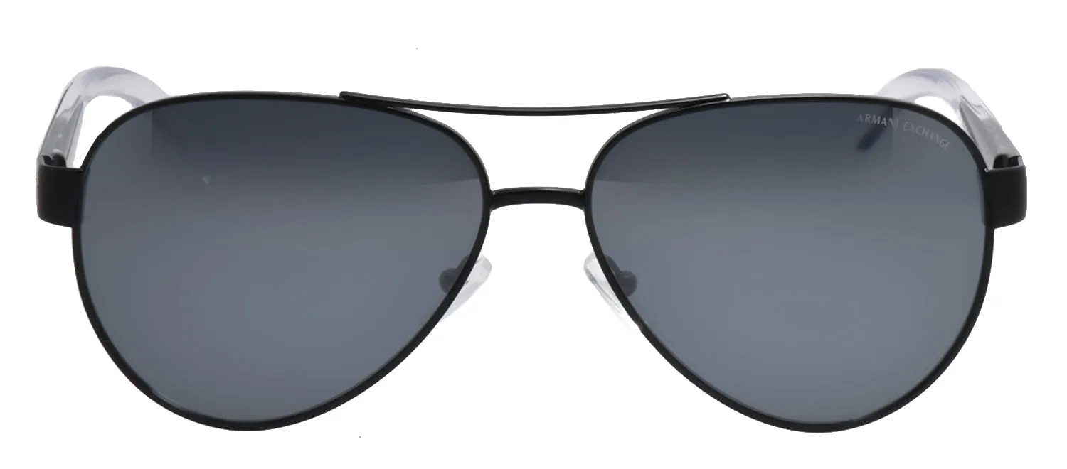 Armani Exchange AX 2034S 60636G Aviator Metal Black Sunglasses with Grey Mirror Lens