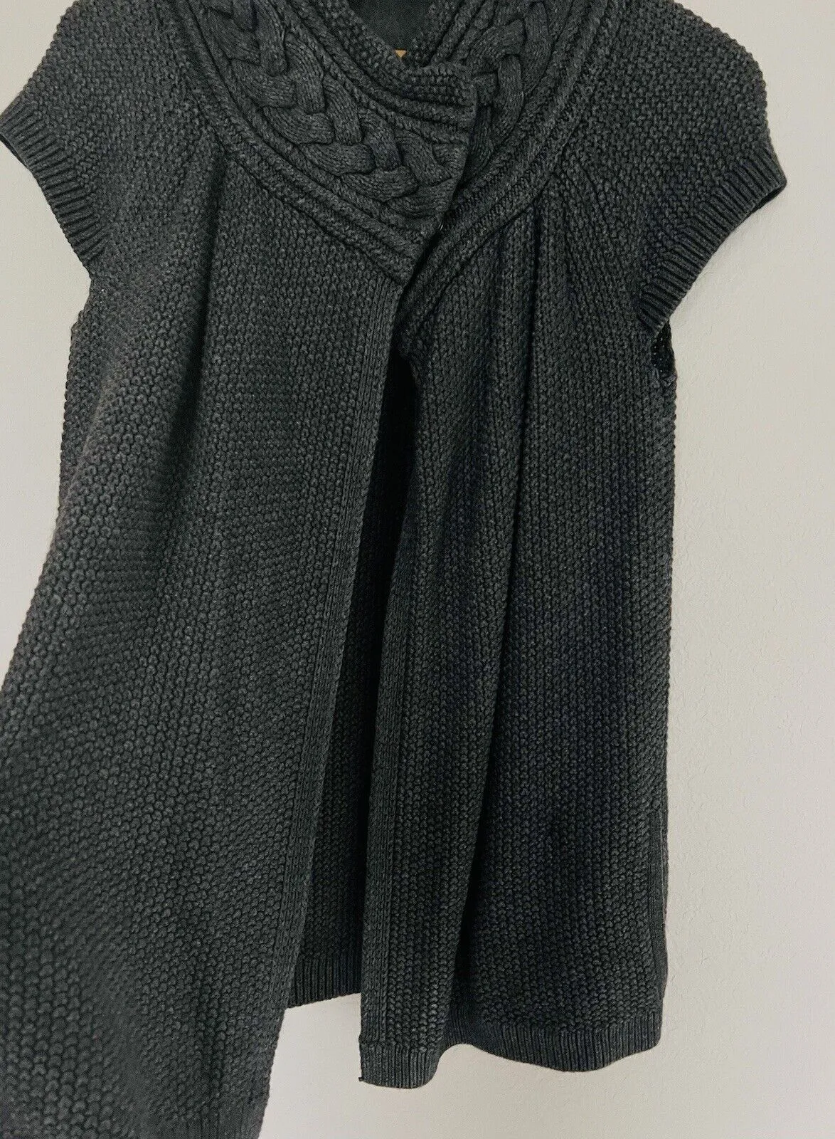 ARMANI EXCHANGE Knitted Short Sleeve Cardigan Sz S Cable Knit Collar Open Front