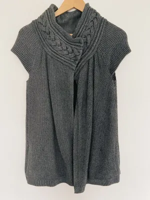 ARMANI EXCHANGE Knitted Short Sleeve Cardigan Sz S Cable Knit Collar Open Front