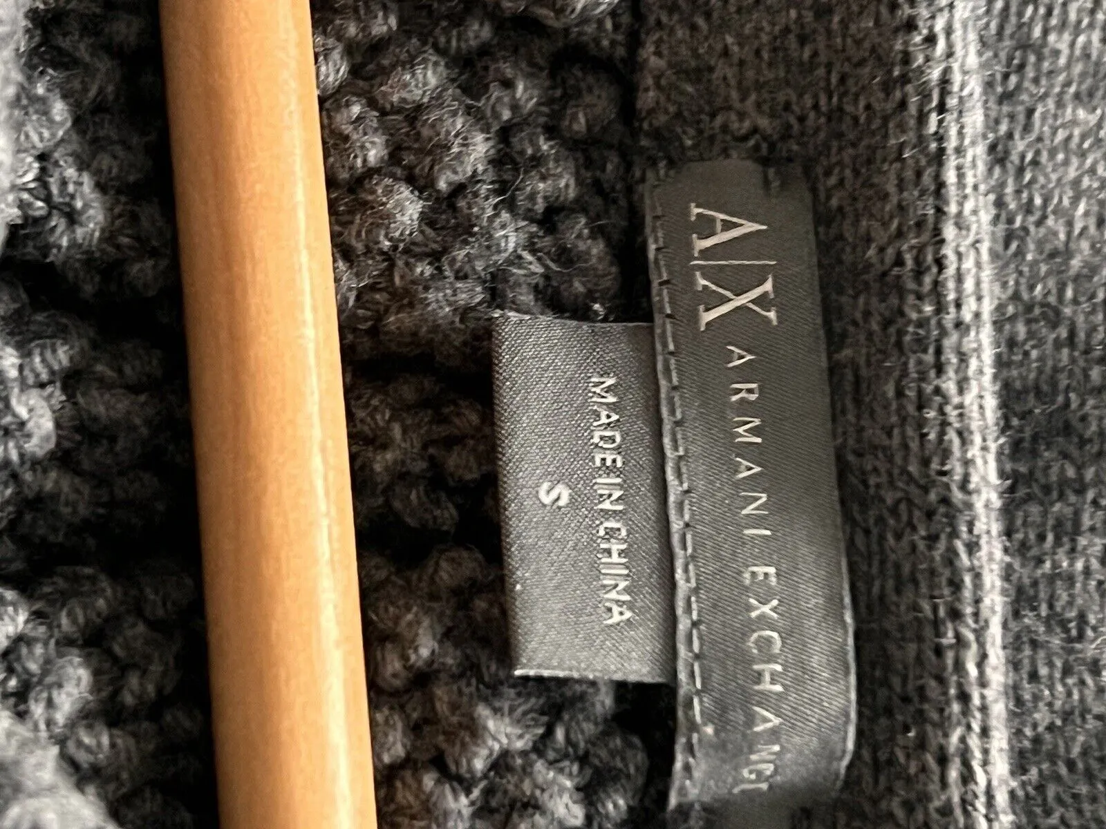 ARMANI EXCHANGE Knitted Short Sleeve Cardigan Sz S Cable Knit Collar Open Front