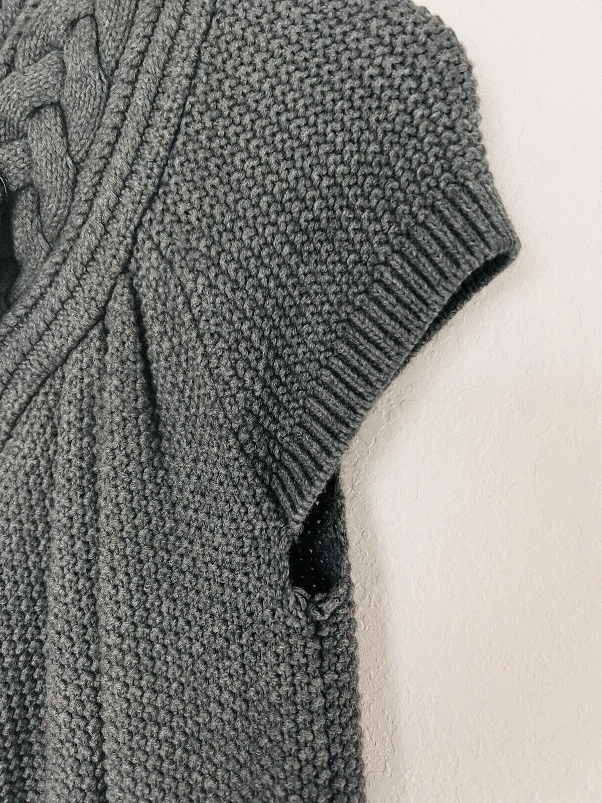 ARMANI EXCHANGE Knitted Short Sleeve Cardigan Sz S Cable Knit Collar Open Front