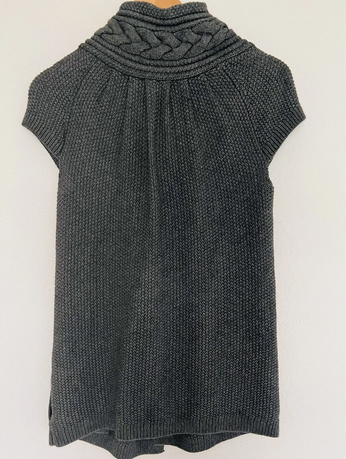 ARMANI EXCHANGE Knitted Short Sleeve Cardigan Sz S Cable Knit Collar Open Front