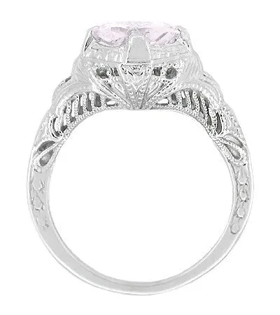 Art Deco Engraved Filigree Rose de France Amethyst Promise Ring in Sterling Silver | Antique Inspired