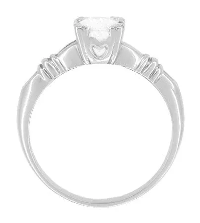 Art Deco Hearts and Clovers 1/2 Carat Diamond Solitaire Engagement Ring in 14K White Gold
