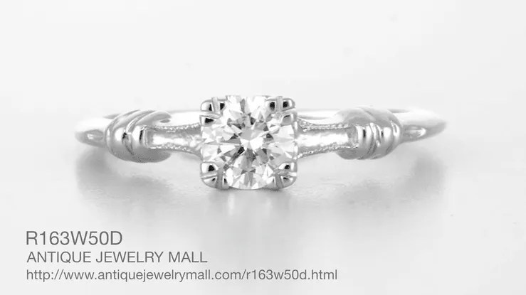 Art Deco Hearts and Clovers 1/2 Carat Diamond Solitaire Engagement Ring in 14K White Gold