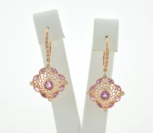 Art Deco Pink Sapphire and Diamond Rose Gold Earrings