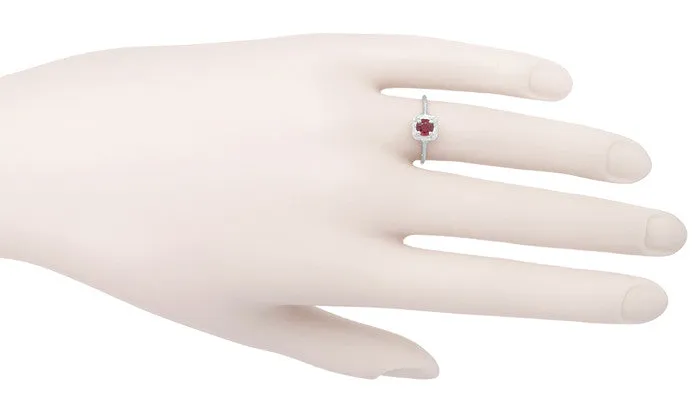 Art Deco Pyrope Garnet Filigree Scrolls Engraved Ring in 14 Karat White Gold