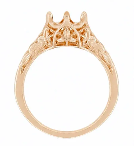 Art Deco Rose Gold Crown of Leaves Filigree Engagement Ring Setting for a 3/4 Carat Diamond
