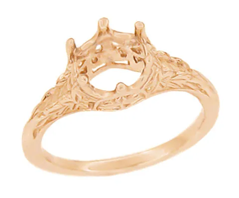 Art Deco Rose Gold Crown of Leaves Filigree Engagement Ring Setting for a 3/4 Carat Diamond
