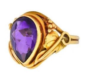 Arts & Crafts 5.75 CTW Amethyst 14 Karat Gold Ring