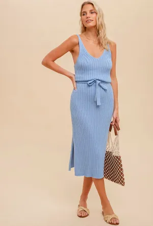 Baby Blue Ribbed Knit Dress