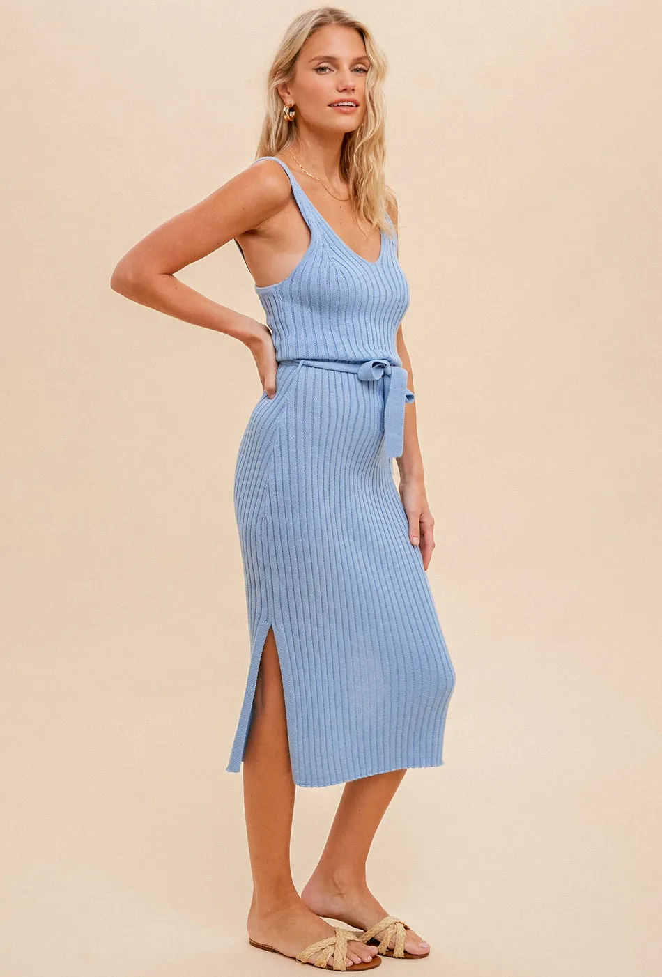 Baby Blue Ribbed Knit Dress