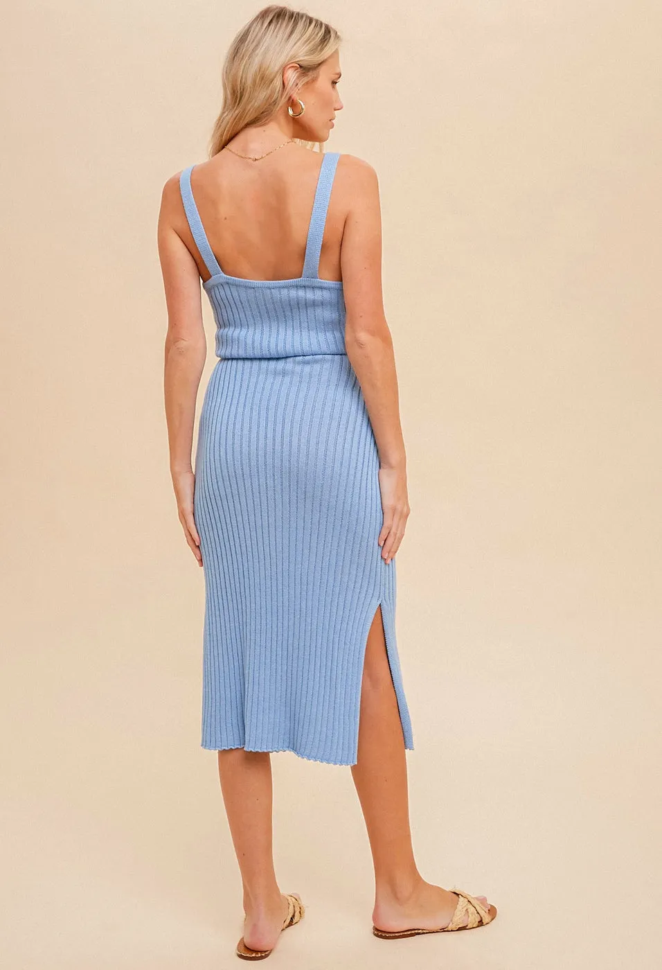 Baby Blue Ribbed Knit Dress