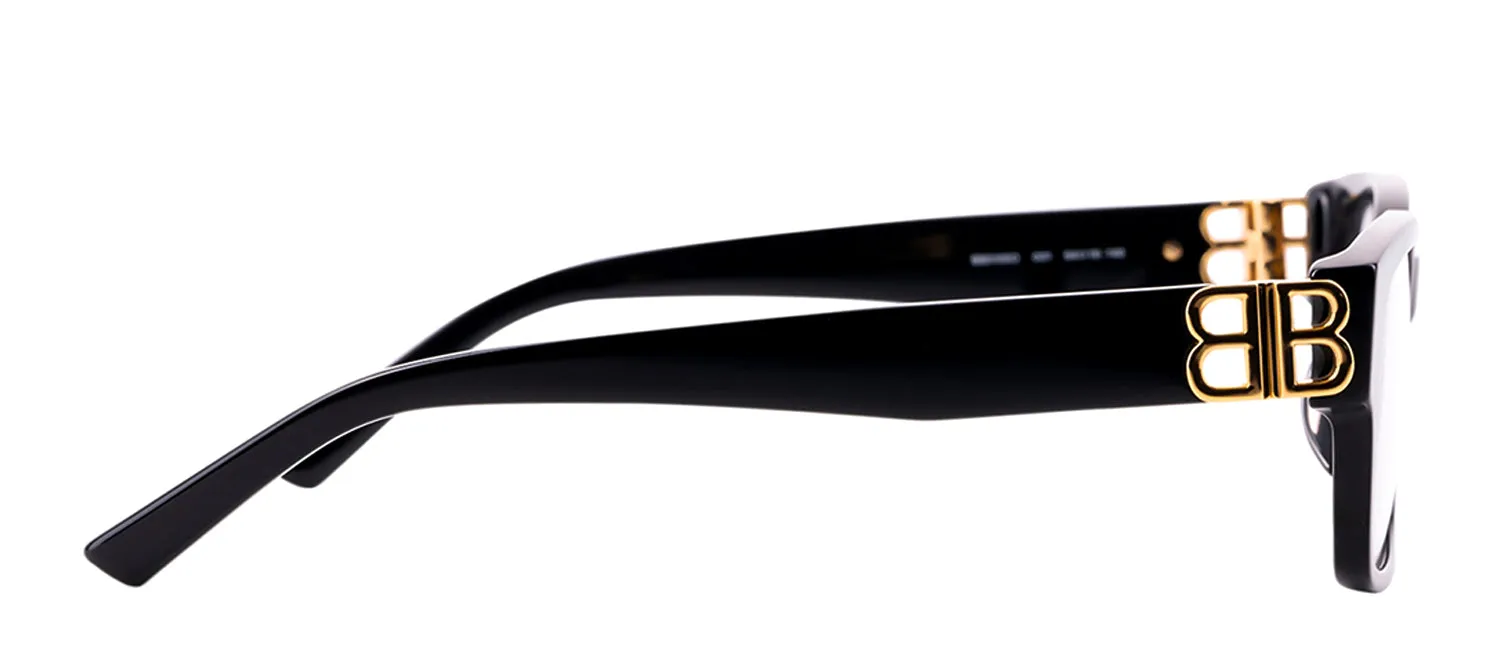 Balenciaga BB 0105O 001 Rectangle Acetate Black Eyeglasses with Logo Stamped Demo Lenses