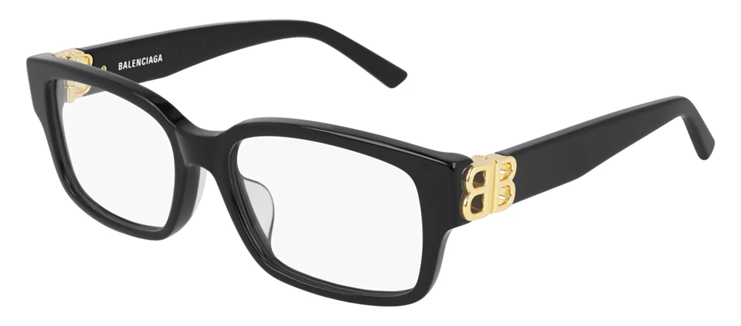 Balenciaga BB 0105O 001 Rectangle Acetate Black Eyeglasses with Logo Stamped Demo Lenses