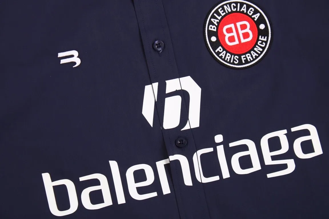 BALENCIAGA LOGO DESIGN BUTTON-UP SHIRT NAVY