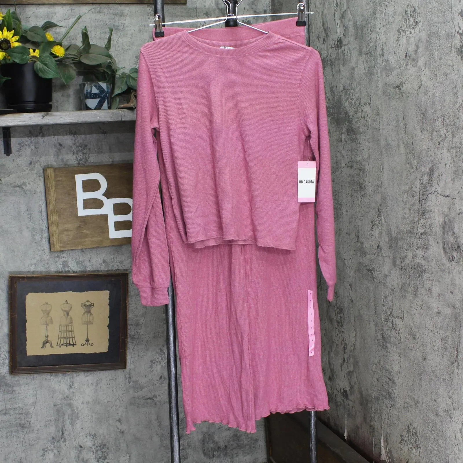 Bb Dakota 2-Piece Cozy Soft Brushed Ribbed Lounge Shirt Pants Set CM37362W