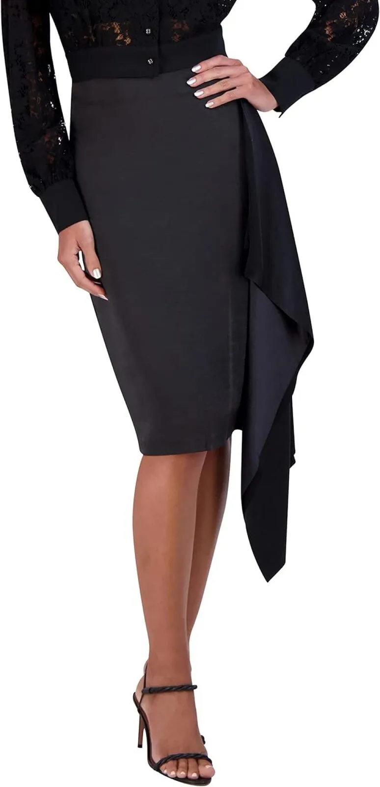 Bcbgmaxazria Women's Fitted Cascading Side Ruffle Midi Skirt 1653c4a632e1bf
