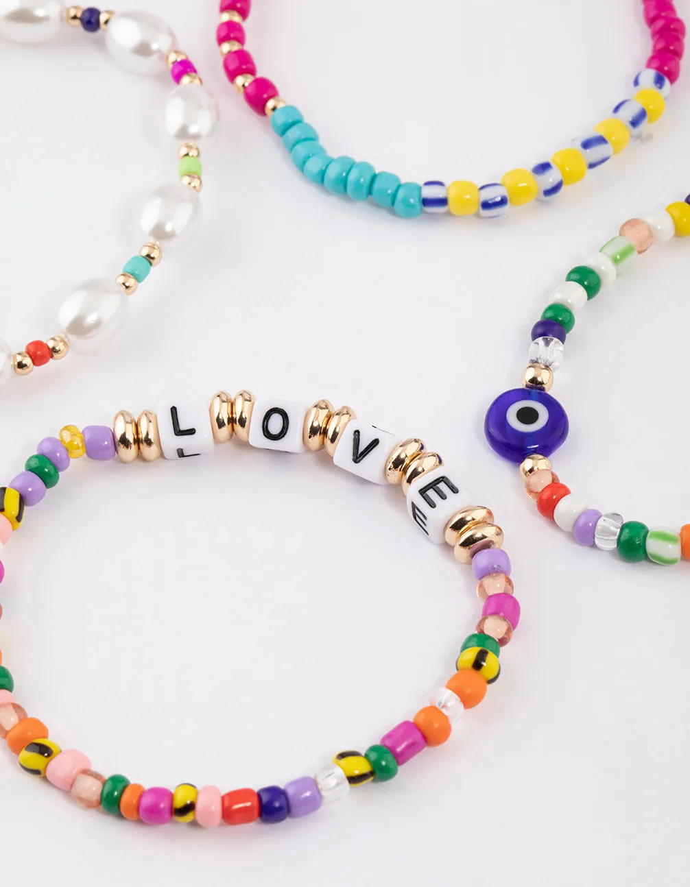 Beaded Evil Eye Pearl Stretch Bracelet Pack
