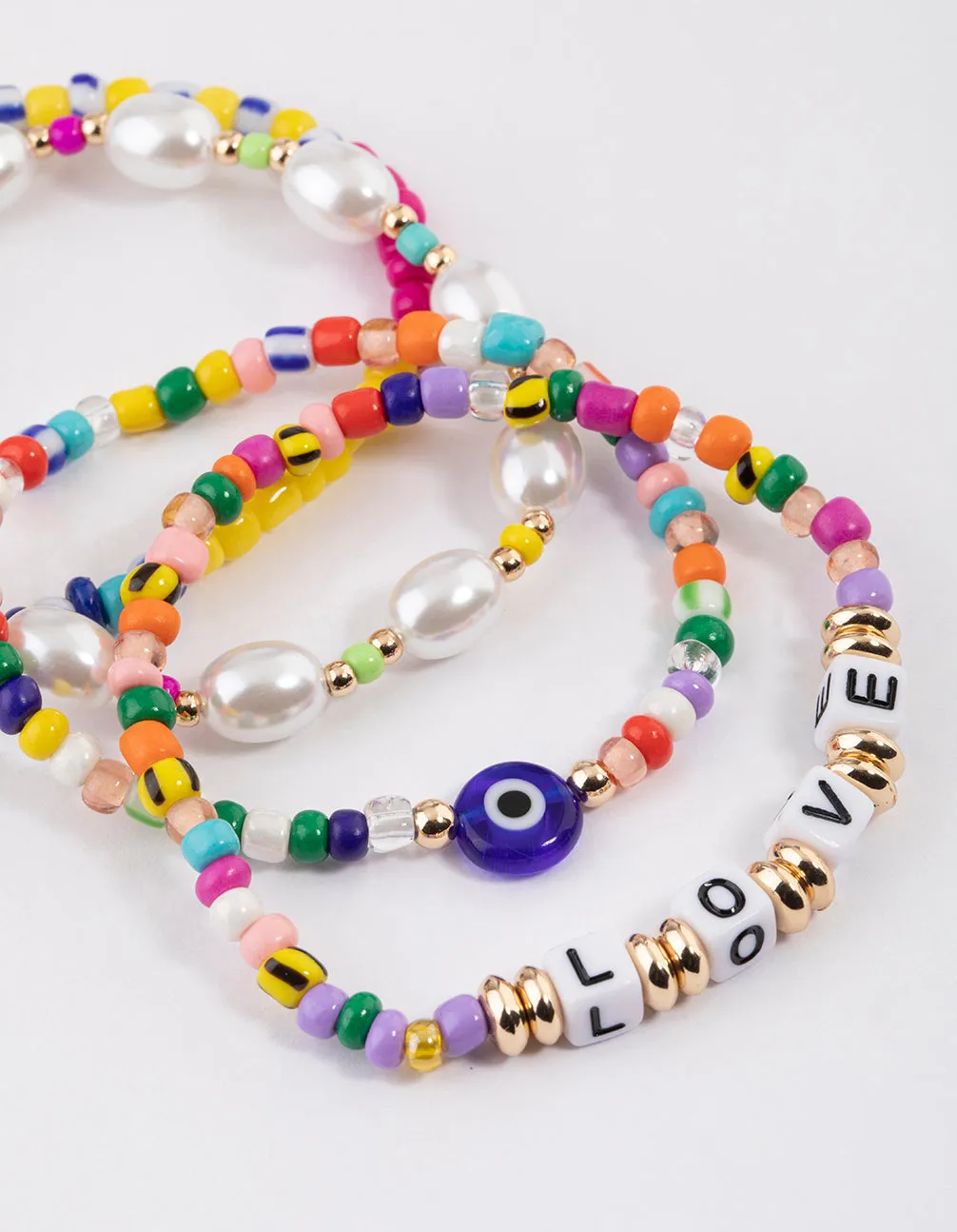 Beaded Evil Eye Pearl Stretch Bracelet Pack