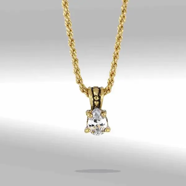 Beijos Collection - CZ Pear Shape Gold Prong Set Pendant Necklace