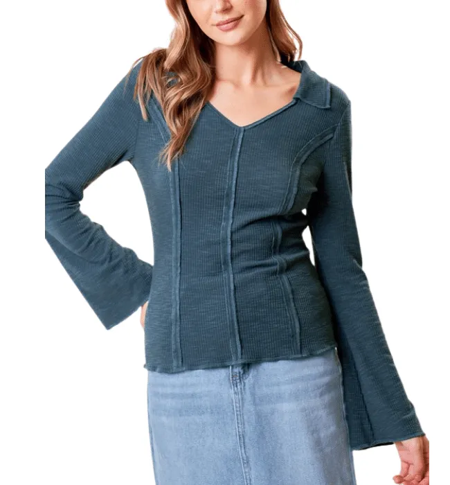 Bethany Ribbed Bell Sleeve Top