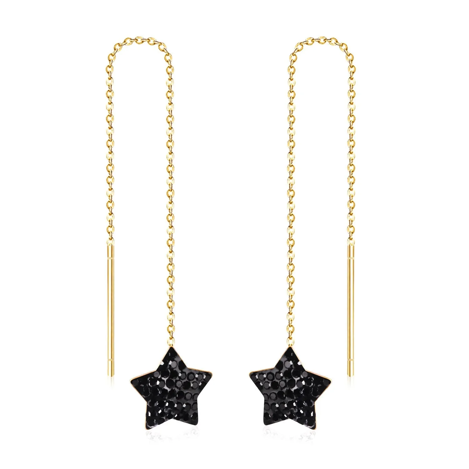 Black Cubic Zirconia & 18K Gold-Plated Star Threader Earrings