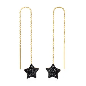 Black Cubic Zirconia & 18K Gold-Plated Star Threader Earrings